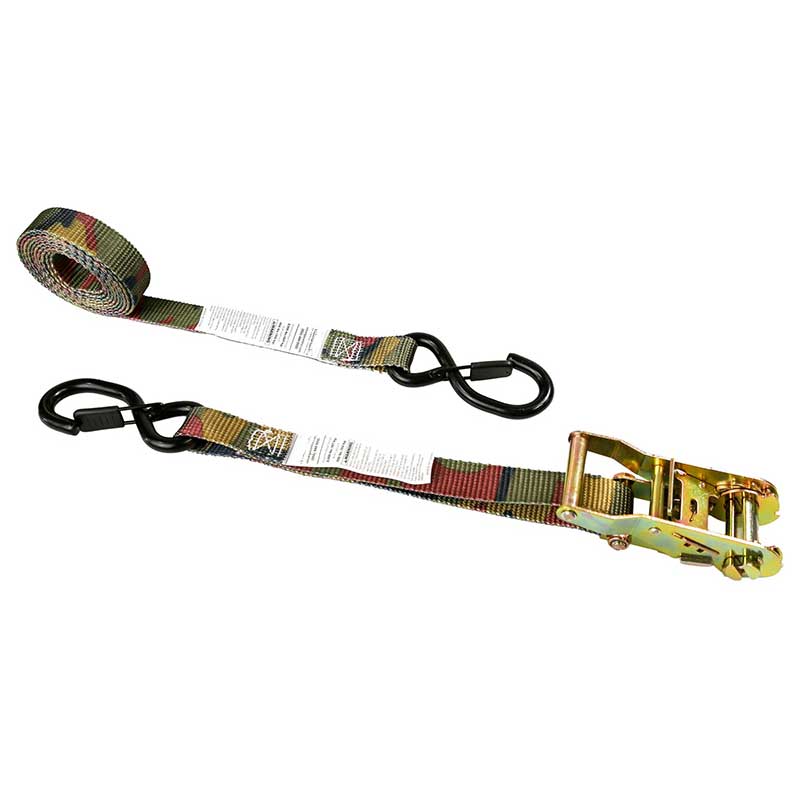 1 X 8' Camo Tree Stand Ratchet Strap ဖြင့် Vinyl-Coated S-Hook နှင့် Keeper